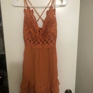 Orange mini lace top dress
